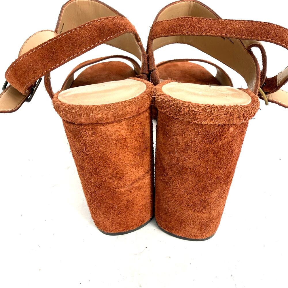 Banana Republic Cognac Brown Suede Block Heel Sandals Ankle Strap Women's 8 - Picture 8 of 10